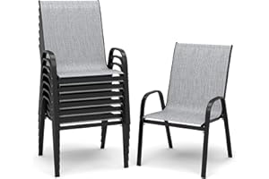 PIZZELLO Patio Chairs Set of 8 - Outdoor Stackable Dining Chairs for All Weather - 20.7 Inch Wide Textilene Outdoor Chair Set