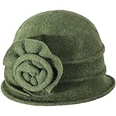 ZLYC Women Wool Cloche Bucket Hat 1920s Vintage Dress Winter Hats with Flower Accent