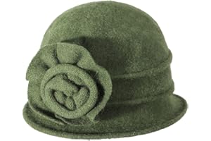 ZLYC Women Wool Cloche Bucket Hat 1920s Vintage Dress Winter Hats with Flower Accent