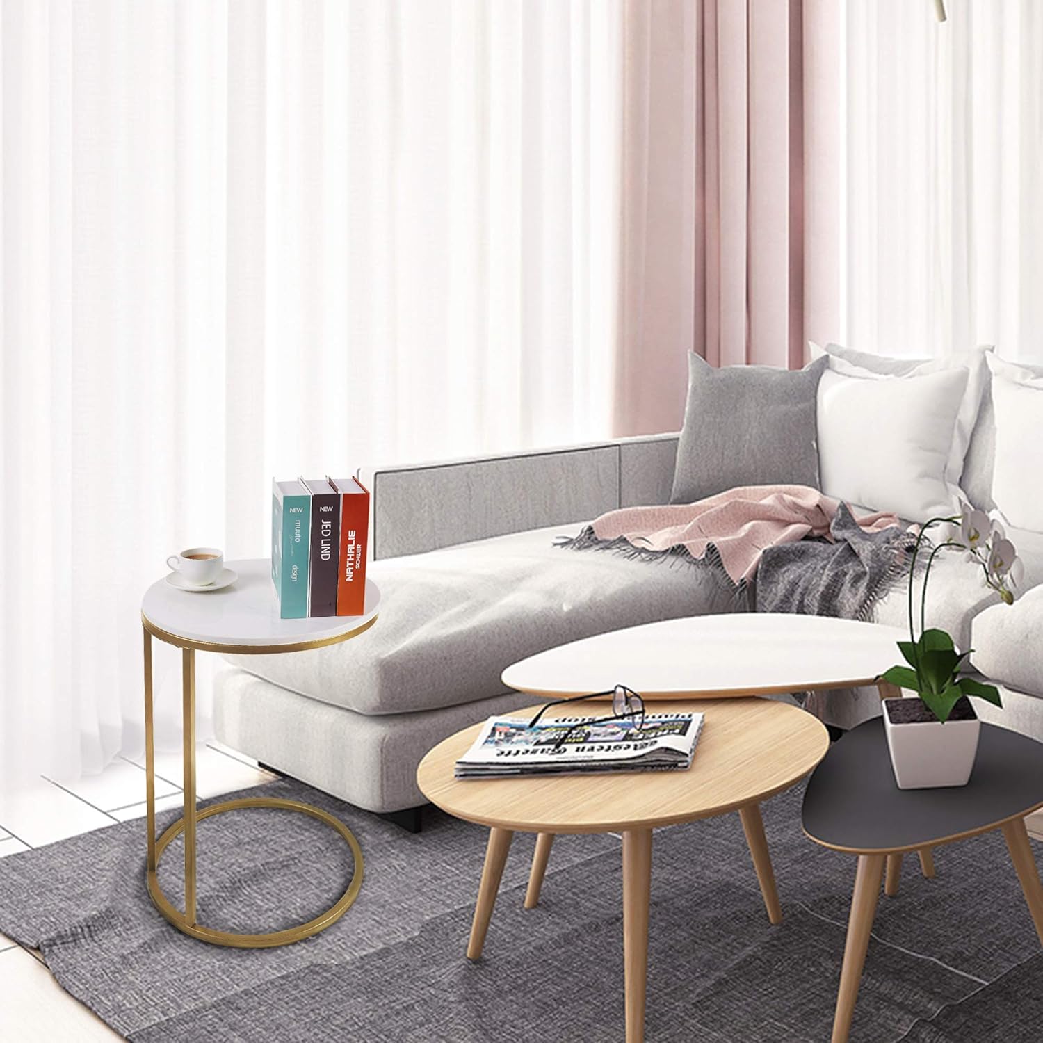 Marble Sofa Laptop C Shaped Side Table for Coffee Sofa Living Room Bedroom: Kitchen & Dining
