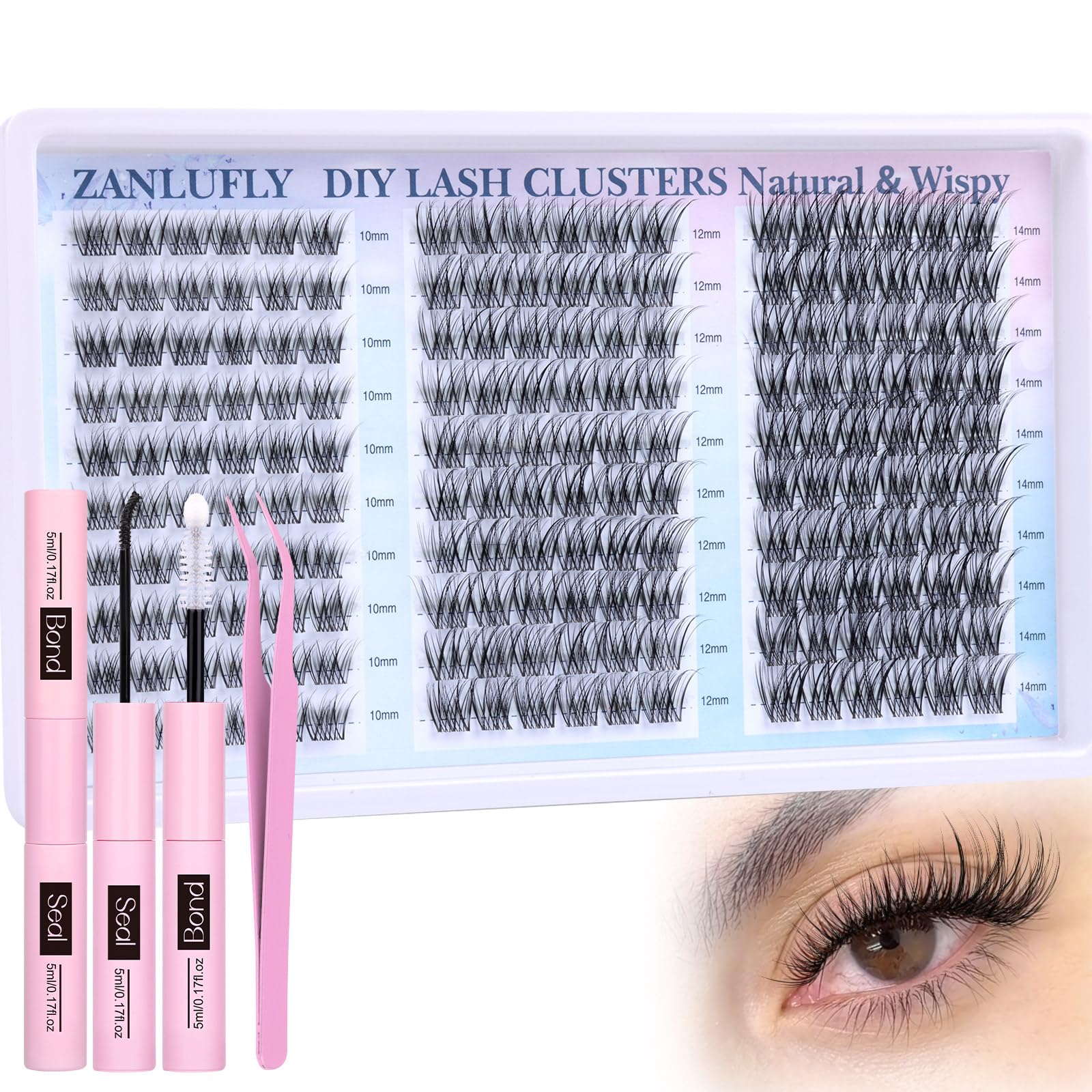 Photo 1 of Wispy Lash Clusters Kit Natural Lash Extension Kit DIY Eyelash Extension Kit 10-14MM Individual Lashes Thin Band Eyelash Clusters with Lash Cluster Glue and Tweezers by zanlufly