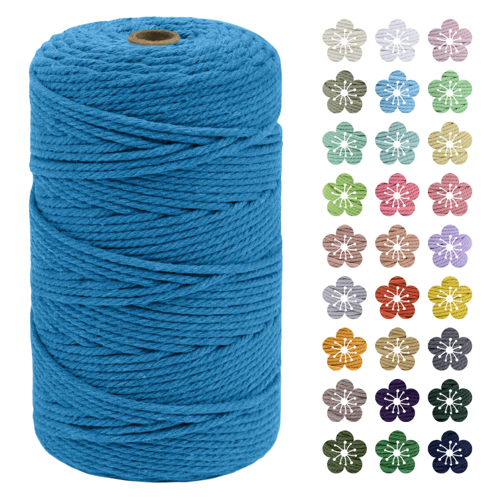 LEREATI Macrame Cord 3mm x 200m, Thick Macrame Rope Natural Cotton Rope Craft String, 4 Strand Twisted Cotton Cord Yarn for DIY Plant Hanger, Wall Hanging, Christmas Decoration (Lake Blue) — image 1