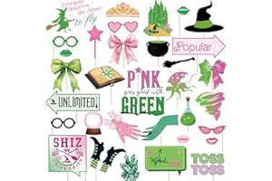 WENSEO 33 Pcs Witch Party Decorations Photo Booth Props Witch Birthday Party Favors Supplies Bday Party Decoration Set for Witch Party Decoration Pink and Green Witch Party Supplies
