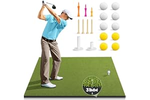 BORNEW Golf Hitting Mat - 5x4 ft Dual Turf Golf Practice Mats with 10 Golf Balls & 9 Tees, for Outdoor & Indoor Training Putting, Improve Batting and Swing Skill, Backyard & Garage Personal Driving Range…