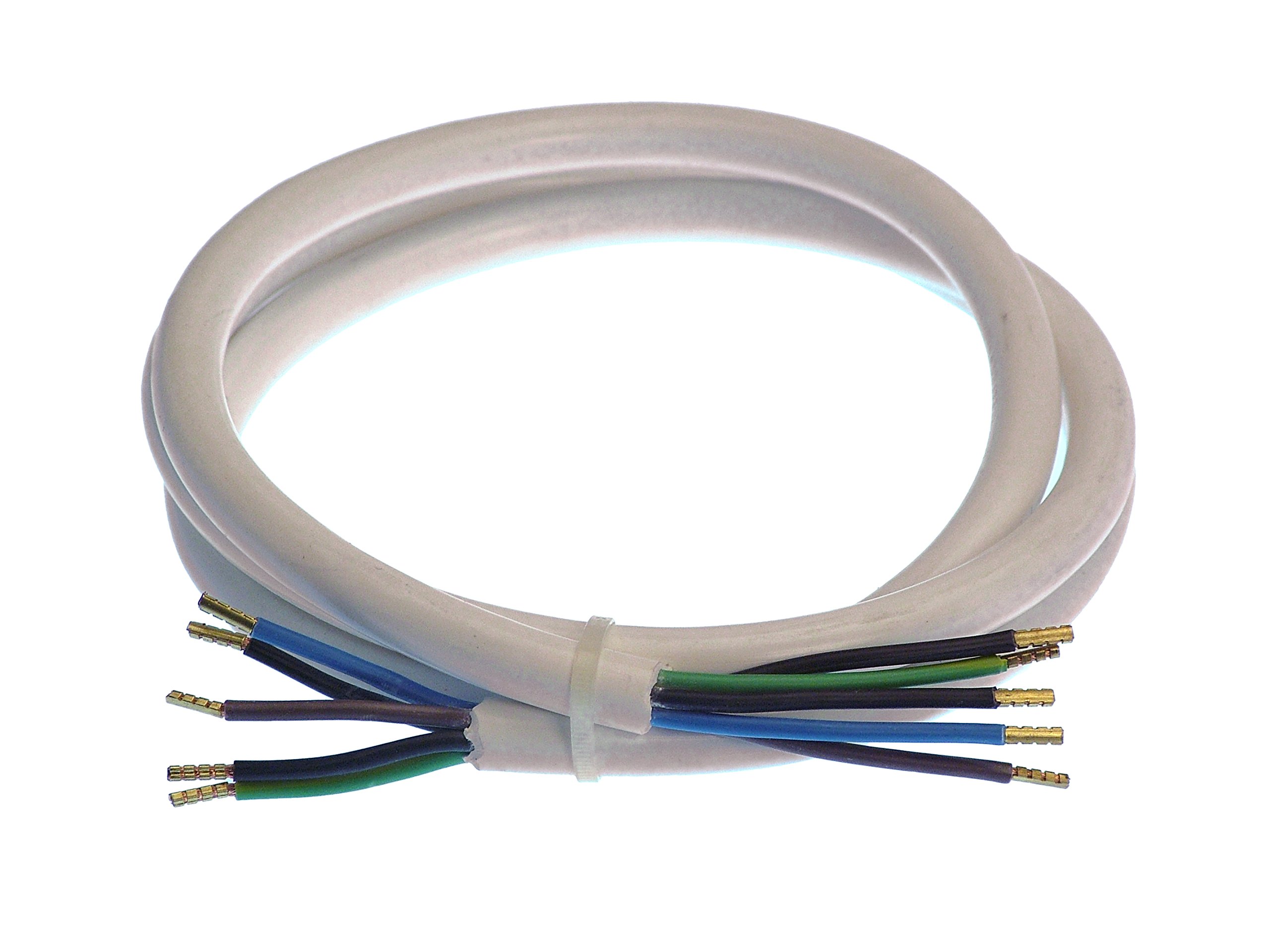 as - Schwabe Cooker Connection Cable - 1.5 m H05VV-F 5G2.5 Plastic Sheathed Cable with 50 mm Coated on Both Sides with Ferrules - 400 V, 16 A for Indoor Use - IP20 - White, 70867