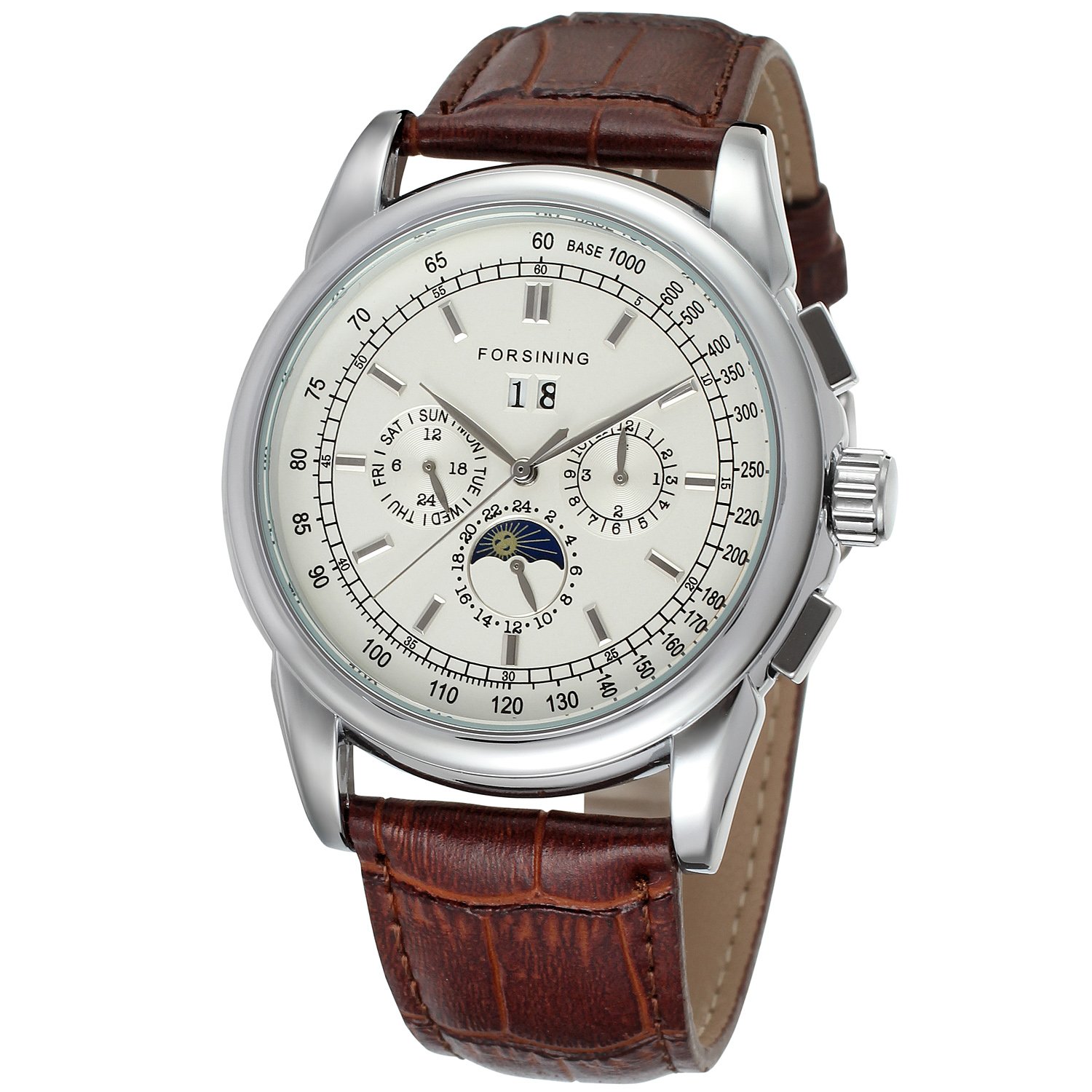 Forsining Men's Automatic Movement Moon Phase Display Luxury Leather Wrist Watch FSG319M3S2