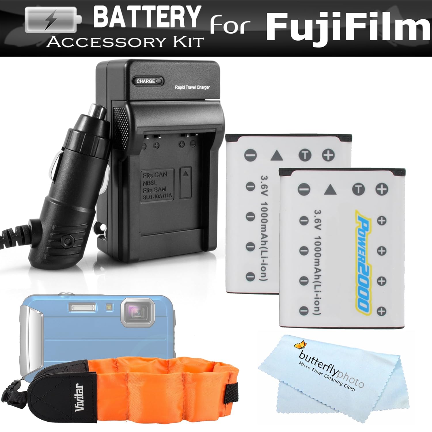 2 Pack Battery And Charger Kit For Fujifilm FinePix XP70 XP80, XP90, XP120  Waterproof Digital Camera Includes 2 Replacement (1000Mah) Fuji NP-45A, ...