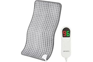 JKMAX Heating Pad for Back Pain Relief with Auto Shut-Off, 10 Heat Settings, Grey Pads Cramps LED Controller, Moist and Dry Therapy Neck, Shoulder, Machine-Washable, 12" x 24"