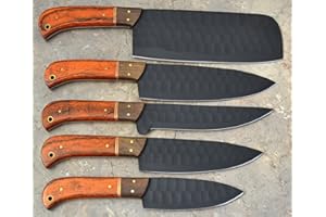 Hi Carbon Powder Coated Flint Chef Knife Set, Hand Forged Butcher Knives Set with Travel Roll Bag, Sharp Meat Cleaver Knife &