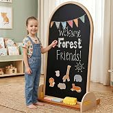 Tiny Land Kids Art Easel, Double-Sided Magnetic Chalkboard &amp; Whiteboard | Large 22"&times;40.5" Writing Area Wooden Arch Drawing Board with Stand, Toddler Art Easel with Letters &amp; Animal Magnets