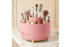 360°Rotating Makeup Organizer - 1pc Plastic Cosmetic Desk Storage box with 5 Compartments - Multi-Functional Holder for Brush