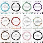MOZAKA 12PCS Natural Crystal Bracelets for Women Men - 8mm Semi-Precious Gemstone Beaded Bracelets, Crystal Stretch Round Beads Bracelets Unisex Jewelry Gift