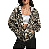 SOLY HUX Women's Y2k Camo Oversized Hoodie Vintage Zip Up Drop Shoulder Streetwear Sweatshirts with Pockets