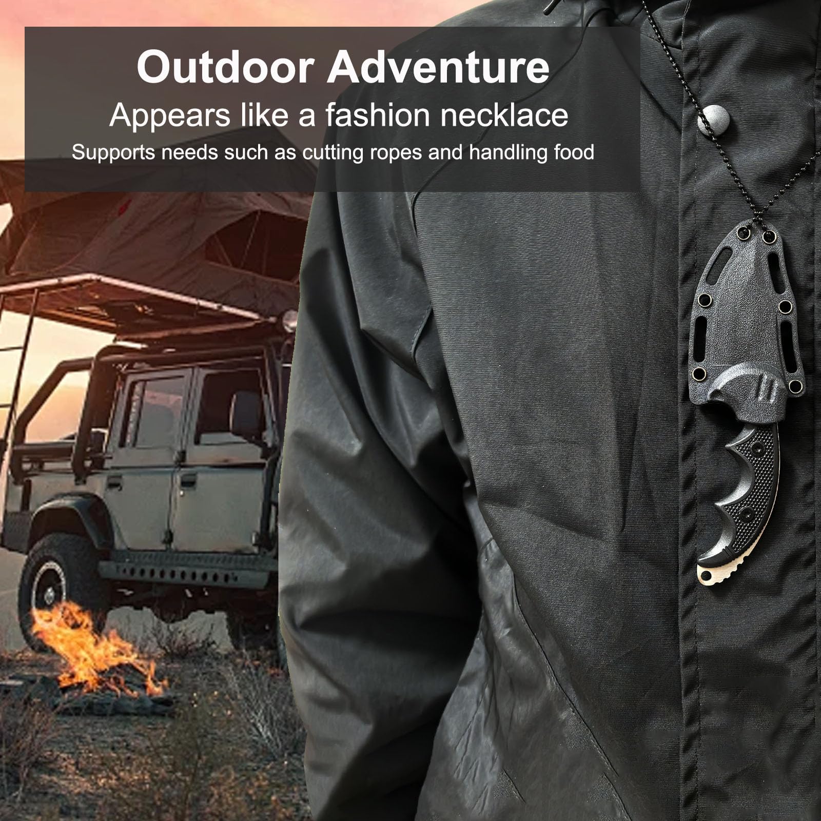 AZHU Small Fixed Blade Knife Neck Knife with Sheath and Chain - Lightweight 2.2 Inch Full Tang Blade for Tactical EDC Camping Survival - Non-slip Handle