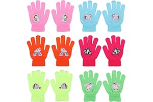 QKURT 6 pcs Winter Kids Gloves, Kids Magic Stretch Gloves Toddler Knit Mitten Warm Full Finger Mittens Unicorn Pattern