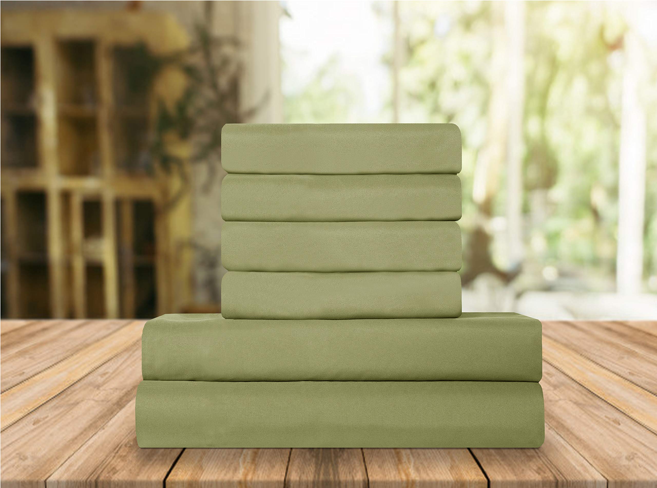 Elegant Comfort Luxury Soft Bed Sheets 1500 Premium Hotel Quality Microfiber Softness Wrinkle and Fade Resistant (6-Piece) Bedding Set, California King, Olive Green