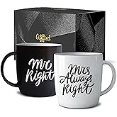 Triple Gifffted Mr Right Mrs Always Right Coffee Mugs Gifts Ideas for Couples, Wedding Anniversary, Engagement, Christmas, His & Hers, Bride and Groom, Parents, Newlyweds Bridal Shower, Ceramic 380ml