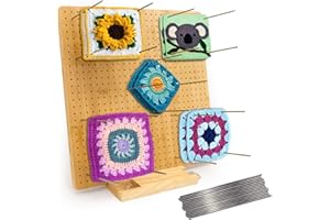 Iswabard 15x15 Inch Blocking Mats Blocking Board for Crocheting with 15 Stainless Steel Rods Crochet Blocking Board Large Base Bamboo Granny Square (Bamboo-C15‘’)