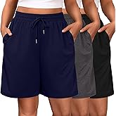 Riyiper 3 Pack Women's Plus Size Shorts Drawstring Bermuda Shorts Casual Wide Leg Knee Length Shorts with Pockets