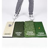WEEPALM SPORTS 4-in-1 Golf Hitting Mat with Fairway, Rough, Sand &amp; Tee Turf | Indoor/outdoor golf practice mat with EVA base and four turf zones for driving, chipping, putting and bunker-style training
