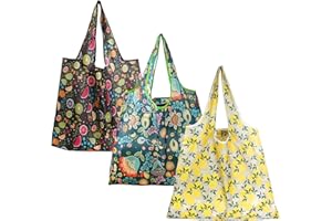 Nivofu 3pcs Reusable Shopping Bags, Foldable Washable Eco Grocery Bags, Polyester Tote Bags for Daily Use Travel Picnic