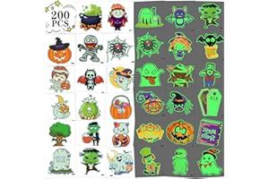 CATNEE Glow Halloween Tattoos for Kids, 200 PCS Individually Wrapped Glow in the Dark Temporary Tattoos, Luminous Halloween Stickers Party Decorations, Halloween Party Favors Supplies Goodie Bag Fillers