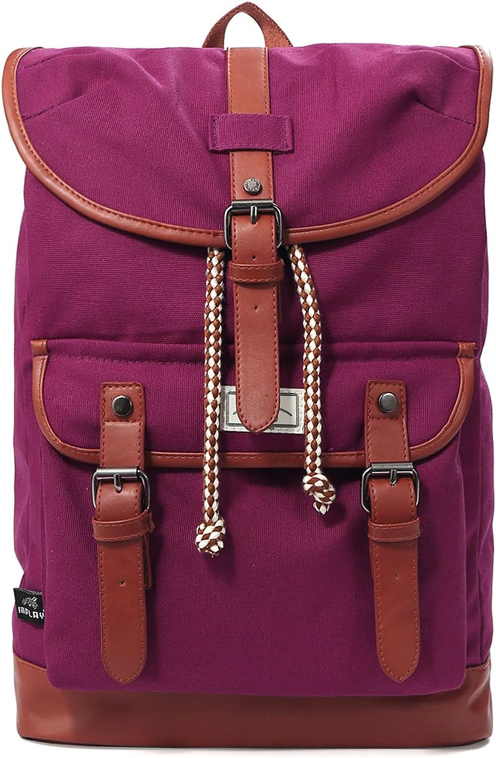 INPLAY Vintage College School Travel Canvas Rucksack Backpack Laptop Book Bags BP0031R1 (Red)