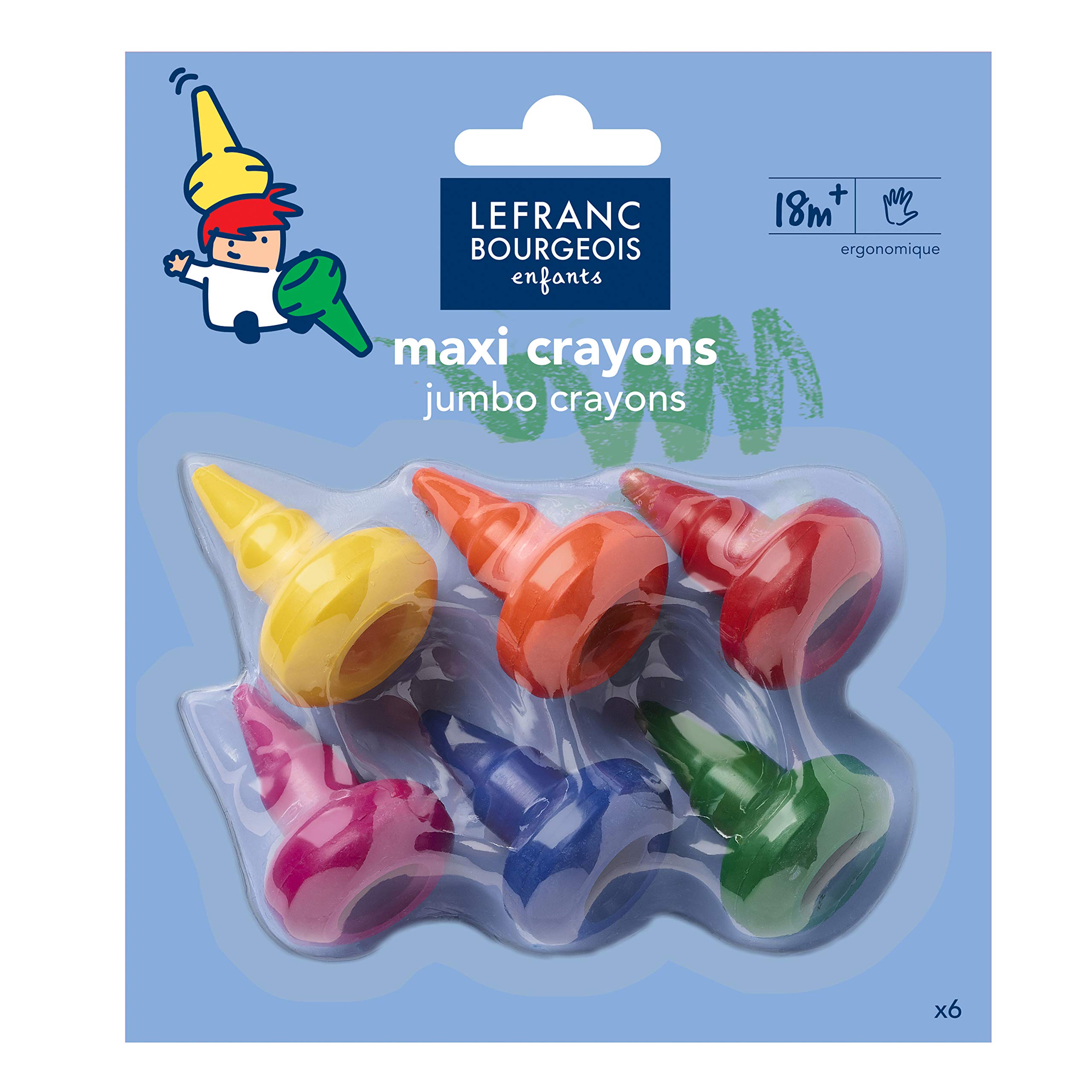 Lefranc Bourgeois 807045 Wax Pears Set, Children's Colouring Pencils with Ergonomic Shape, Multi-Coloured - 6 Colours