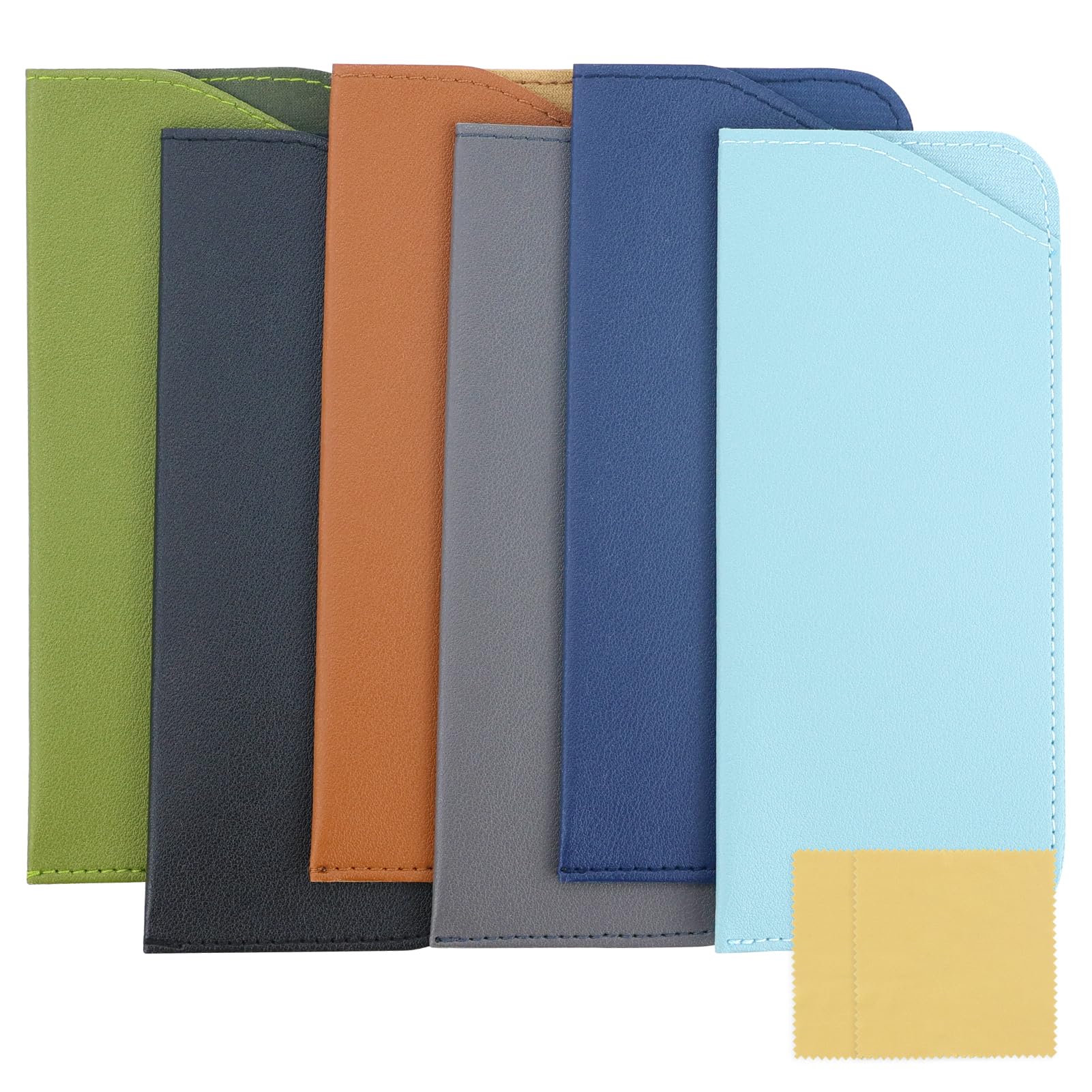 EASYKEENECOM Glasses Cases, 6 Pcs Soft Reading Glasses Case Leather Spectacle Cases with 2 Pcs Glasses Cloths in Random Colors, Portable Sunglasses Pouch Eyeglasses Storage Bags for Women Men Travel