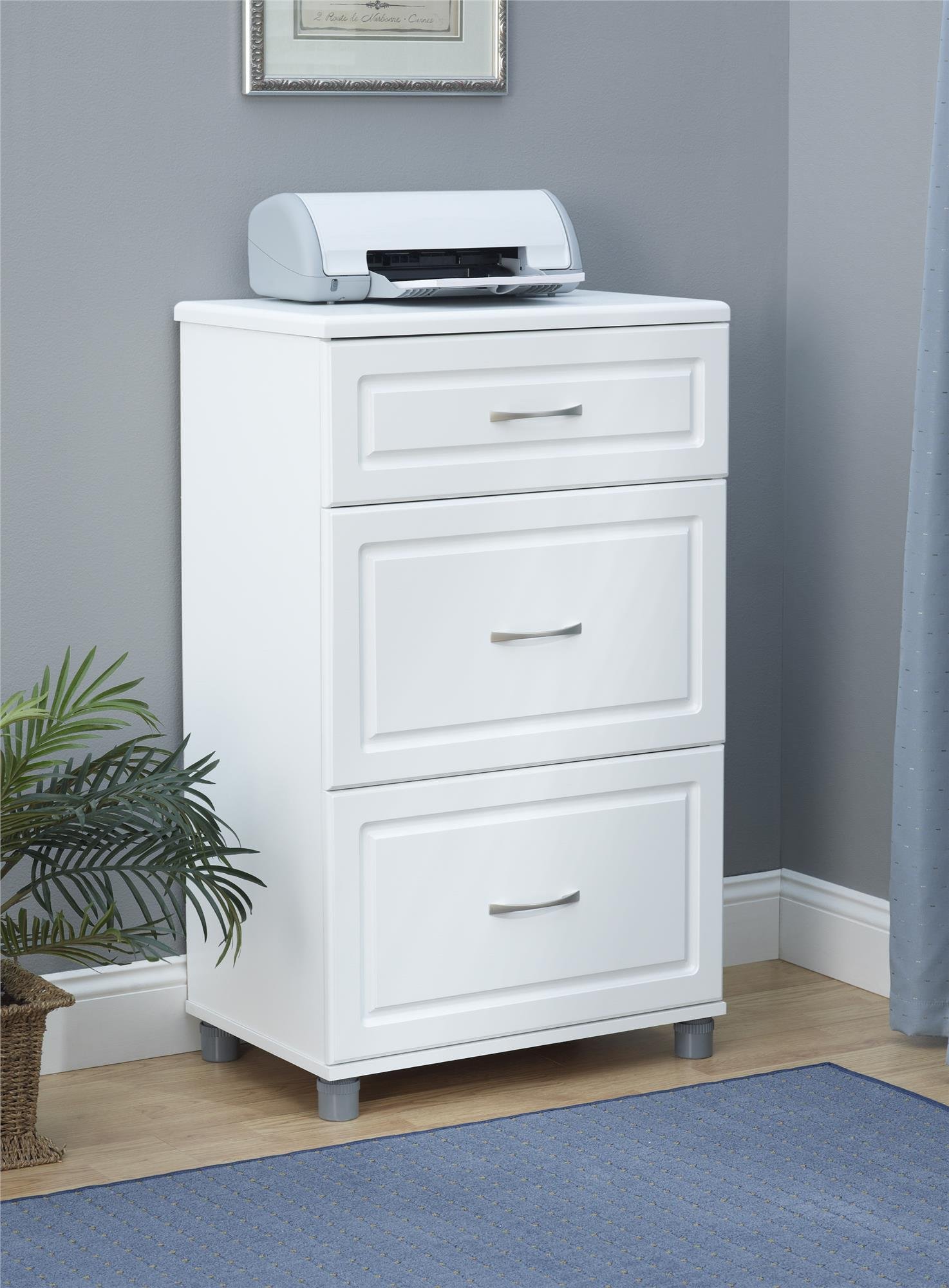 Ameriwood Home SystemBuild Kendall 24" 3 Drawer Base Cabinet, White Stipple