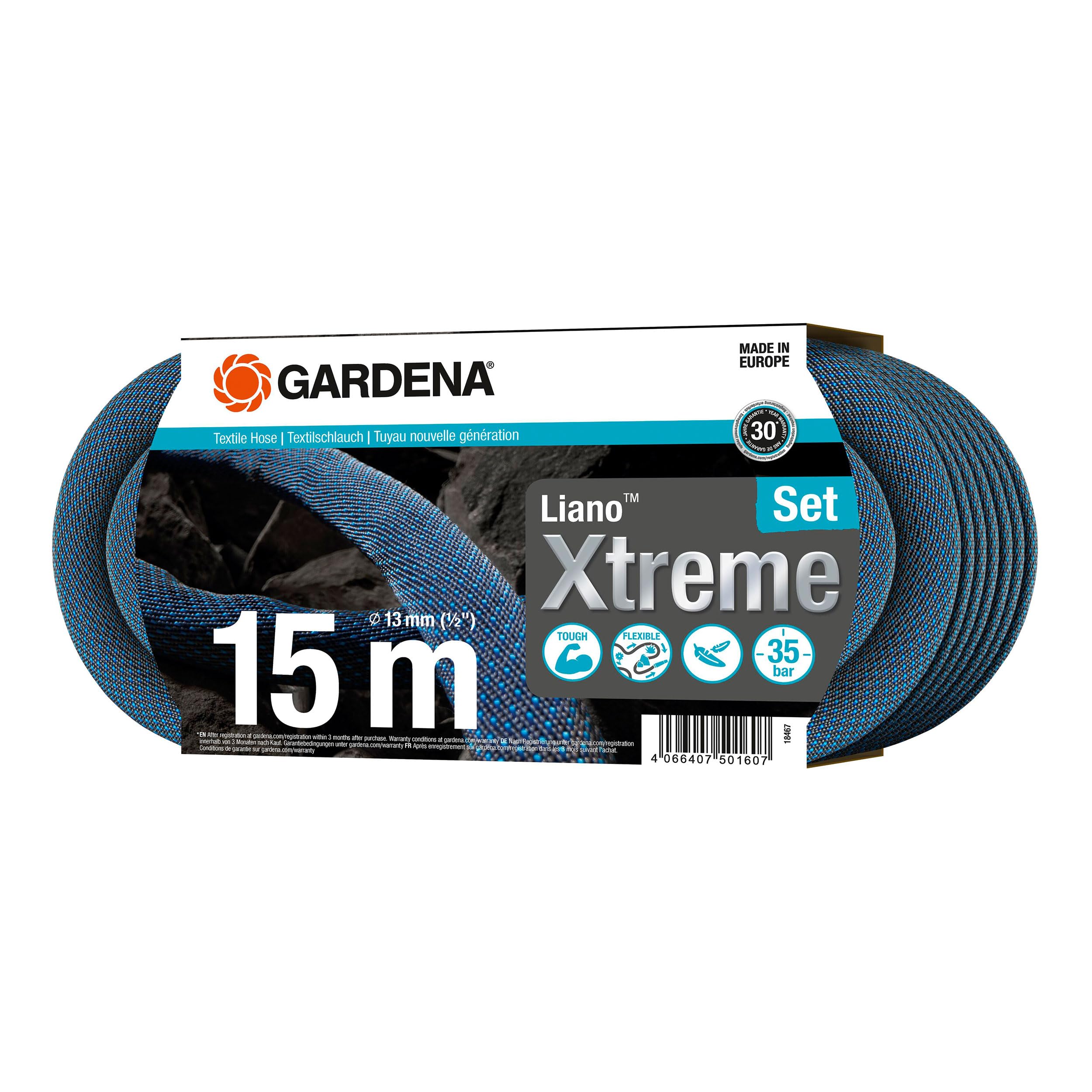 GAR 1x Liano™ Xtreme 15 m, 1x 18300, 1x 18225/18264, 1x 18220, 1x Liano™ Waterstop, 1x Liano™ Hose Connector