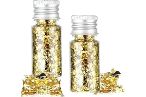 Ptwola 2 Bottles Gold Leaf Sheets Food Cake Gold Foil Decoration Glitter Gold Foil Flakes Baking Chocolates Gold Foil Decor for DIY Crafts Dessert Cupcakes Nail Art Painting Jewelry Making