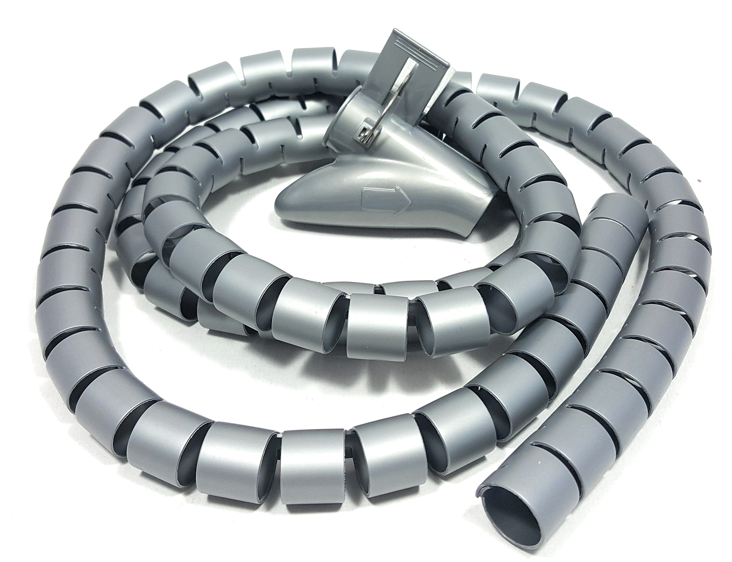 Bambelaa! Cable Tidy Tube Flexible Plastic 1.5 m Length Cable Management Sleeve 20 mm Diameter Cable Organisers Grey