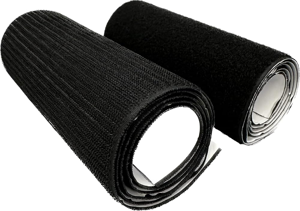 On1shelf 18cm Ultra Wide Self Adhesive Hook and Loop Strips Set Black 1m