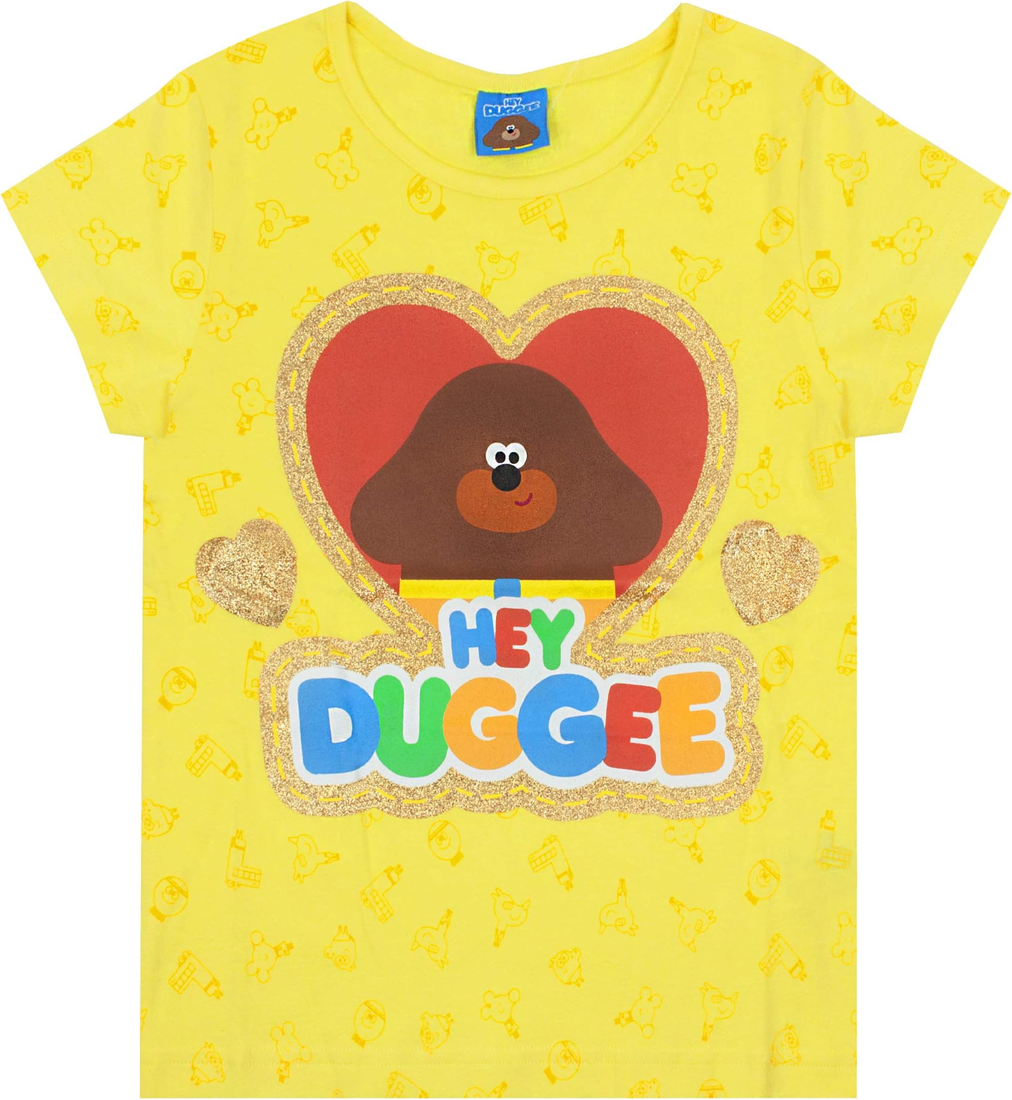 Girl's T-Shirt Yellow Short Sleeve Glitter Heart Kids Tee
