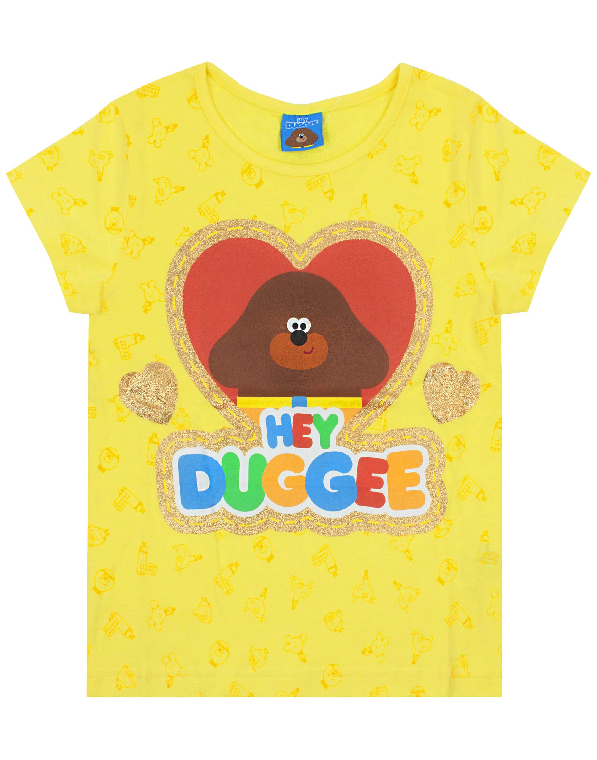 Girl's T-Shirt Yellow Short Sleeve Glitter Heart Kids Tee