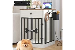 Hzuaneri 62.5cm Dog Crate Furniture with Charging Station, Dog Kennel Indoor with Flip-Top Storage, Wooden Pet Cage Dogs Hous