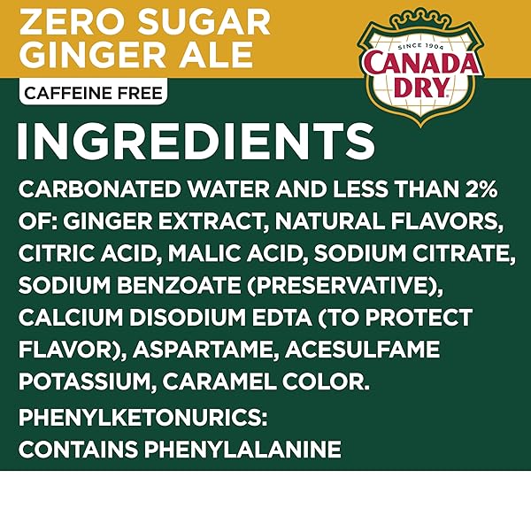 CANADA DRY ZERO SUGAR GINGER ALE SODA, 12 FL OZ CANS, 12 PACK