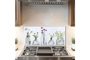 DAIFURONGE Tempered Glass Backsplash For Kitchen Behind Stove,Flower Bottle Stove Back Top Cover,Easy to Clean Glass Splashback, Sink Cover Splash Guard,Home Kitchen Wall Decor (30"x14"(76.2x35.56cm))