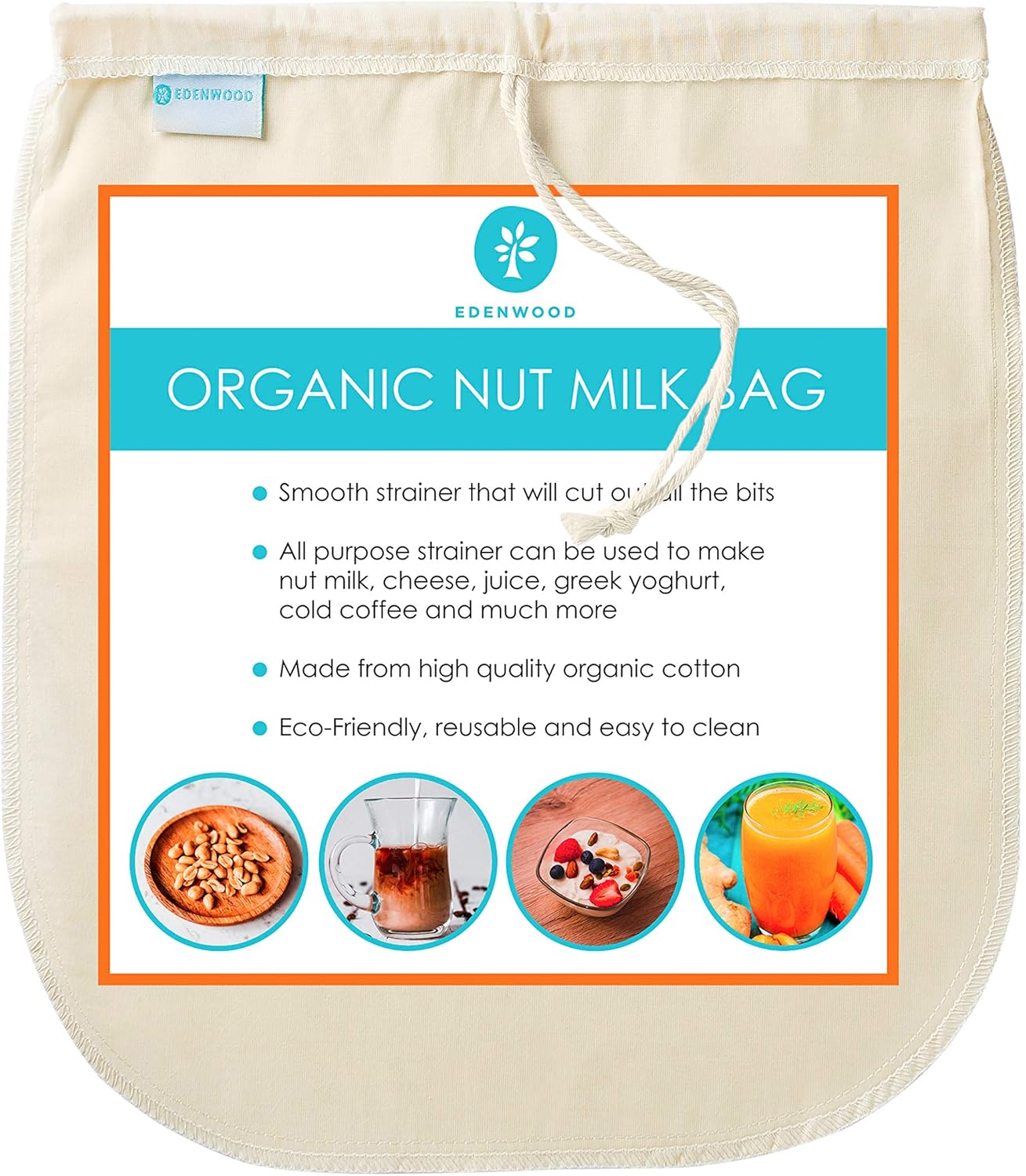 Nut Milk Bag Strainer, 100% Organic Cotton Fabric Cheesecloth for Straining Filter for Nut Milk Greek Yoghurt, Juice
