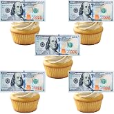 Morofme 30pcs Mini Edible 100 Dollar Bill Cake Cupcake Toppers Small Edible Money Cake Topper Edible Money Image Wafer Paper Cake Decorations Precut Fake Money for Birthday Party Supplies
