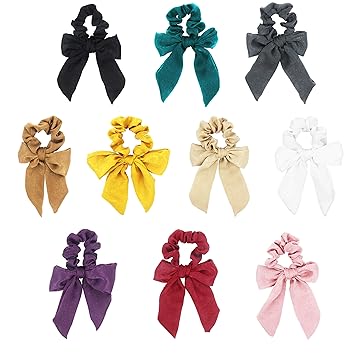 Amazon Com Pack Of 10 Bow Hair Scrunchies Elastic Hair Ties Bow