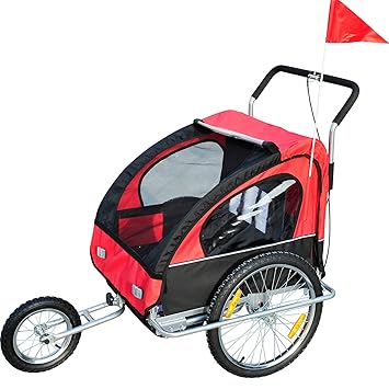 Homcom 5664-0086rb 2 in 1 Jogger Kinderanhänger Fahrradanhänger Kinder Radanhänger 5 Farben zur Auswahl, rot/schwarz