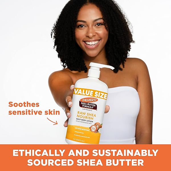 PALMER’S SHEA FORMULA RAW SHEA BODY LOTION FOR DRY SKIN, HAND & BODY MOISTURIZER, VALUE SIZE PUMP BOTTLE, 33.8 OUNCES (PACK OF 1)