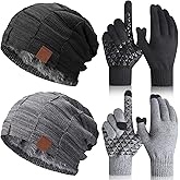 Geyoga 4 Pack Winter Hats for Men Beanie and Gloves Set, Winter Slouchy Beanie Hat Warm Gloves Lined Knit Thick
