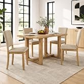 Stella Mia 5-Piece Dining Table Set for 4 with Upholstered Chairs, Natural | 48" Rectangular Wooden Dining Table, Solid Wood Frame, Trestle Base, 4 Upholstered Armless Chairs for Dining Room, Apartment