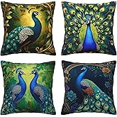 Verdiqor 4pack Peacock Throw Pillow Covers, Turquoise Farmhouse Pillow Covers for Home Decor, Vintage Teal Floral Art Throw Pillowcase for Bed Couch Car Garden Living Room 18x18 Inch