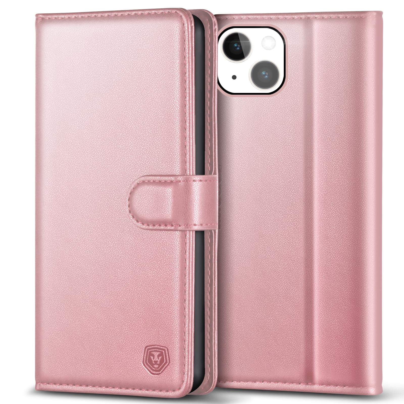 Kuafcase Compatible for iPhone 15 Plus Case with 4 Card Slots Magnetic Closure Kickstand Shockproof Protective Phone Case Compatible for iPhone 15 Plus - Rose Gold — image 1