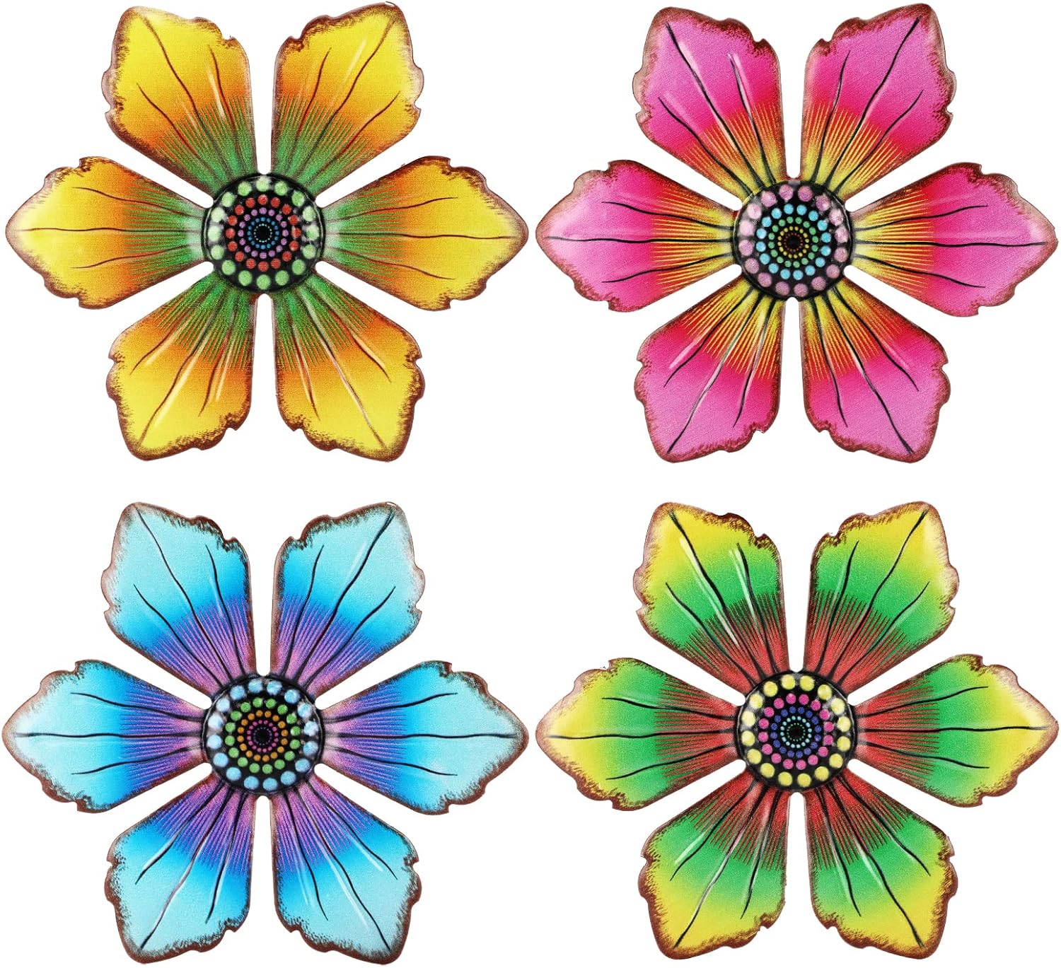 Plaques & Wall Art - Vickes Metal Flower Outdoor Decor, 4Pcs Metal Flowers Outdoor Wall Decor, 6 inch Metal Wall Flowers Hanging for Indoor Outdoor Bedroom, Bathroom, Garden, Porch Patio Wall