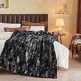 NEWCOSPLAY Super Soft Faux Fur Blanket Twin Size Tie-dye Black Sherpa Fuzzy Plush Warm Blanket for Sofa Bed (Tie-dye Black, Twin(60"x80"))